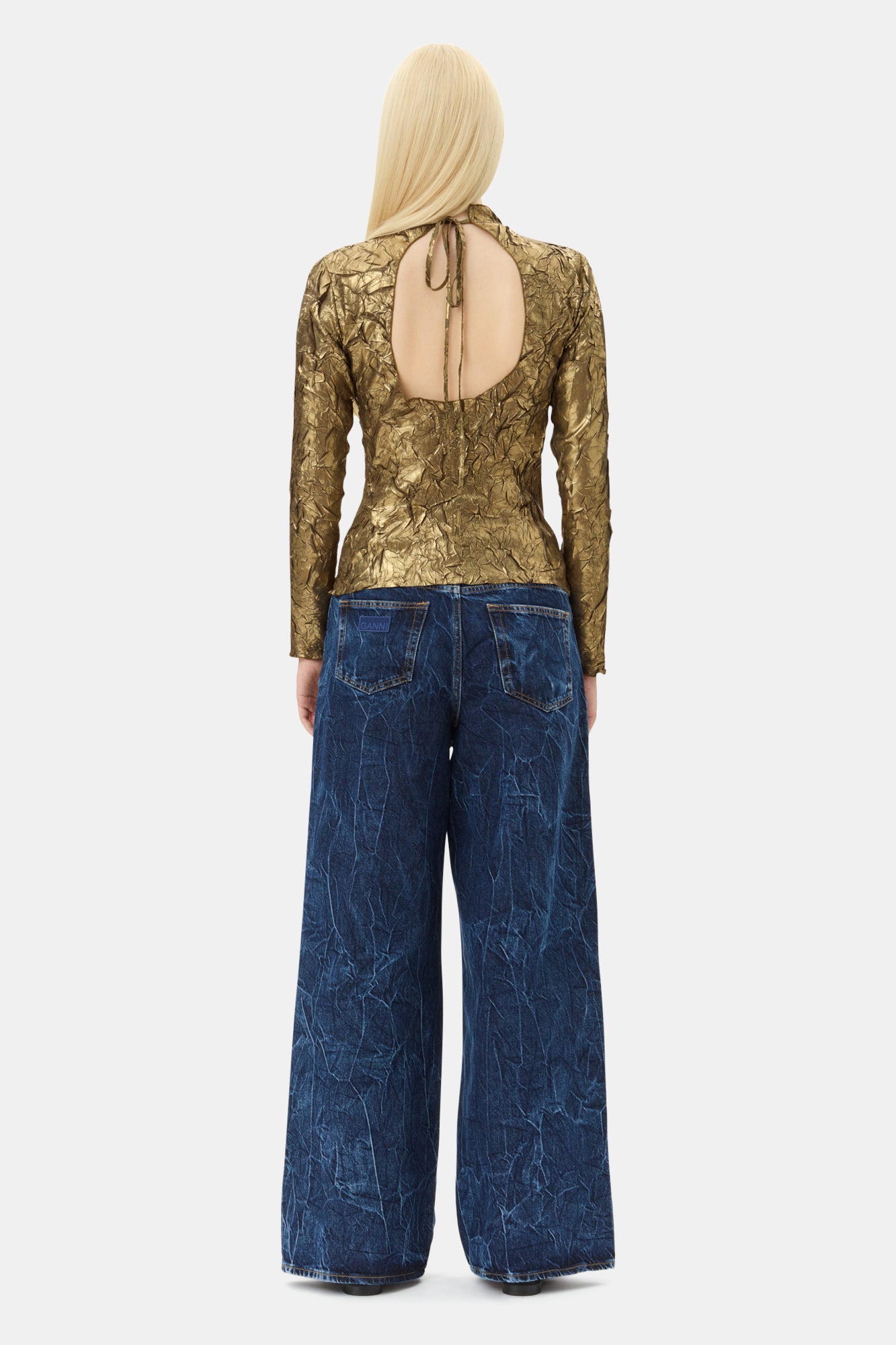 Shibori Pleat Back Cutout Top | Gold