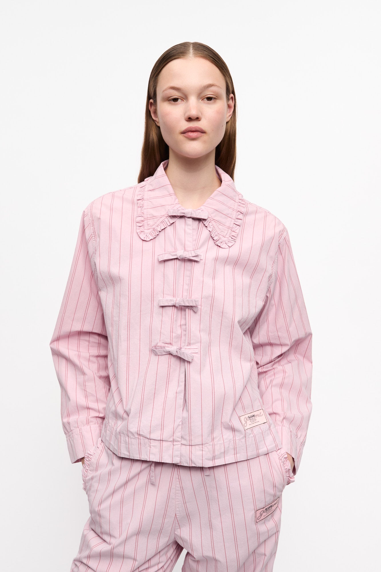 Stripe Cotton Pyjama Shirt | Lilac Sachet