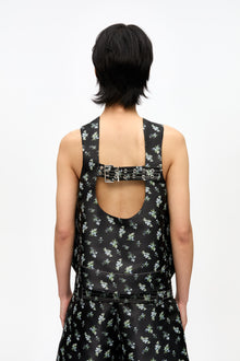 Floral Jacquard Sleeveless Top | Black