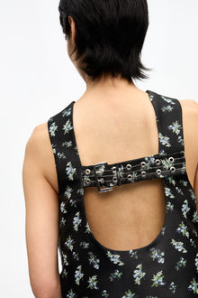 Floral Jacquard Sleeveless Top | Black