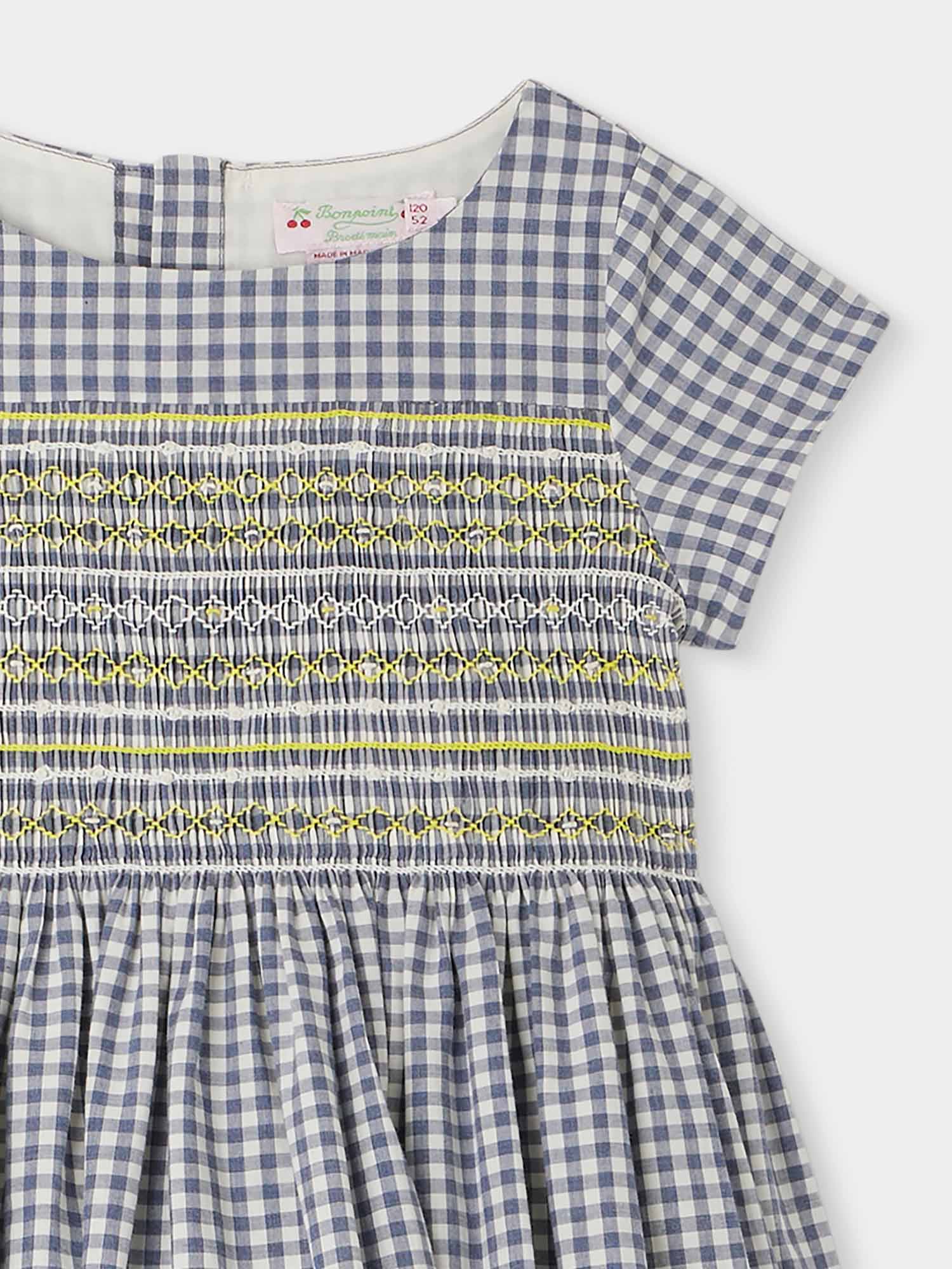 Girl | Duchesse Smocked Checkered Dress | Slate Grey