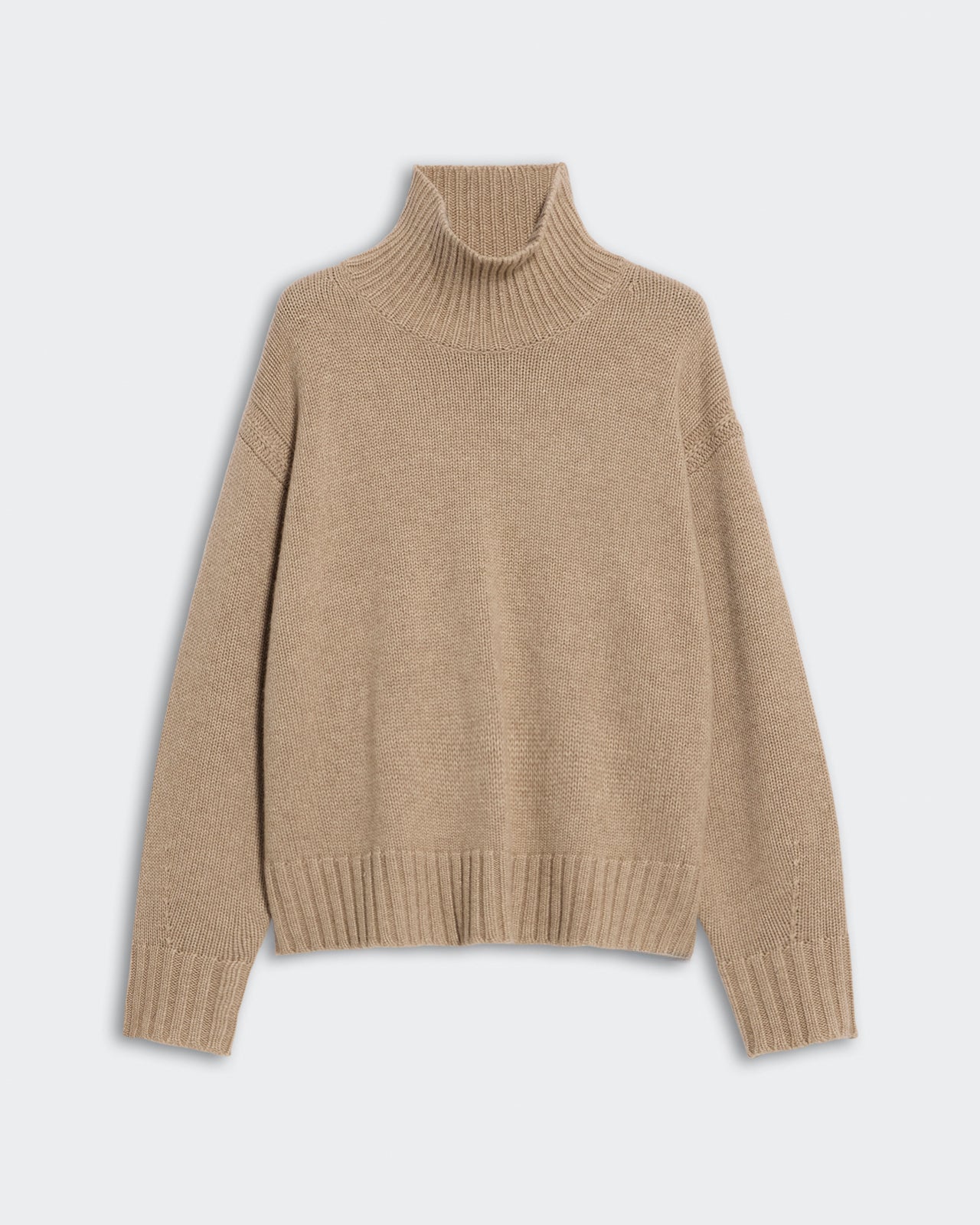 Cozy Turtleneck - Taupe featuring a soft ribbed collar, cuffs, and hem in a warm taupe knit fabric.