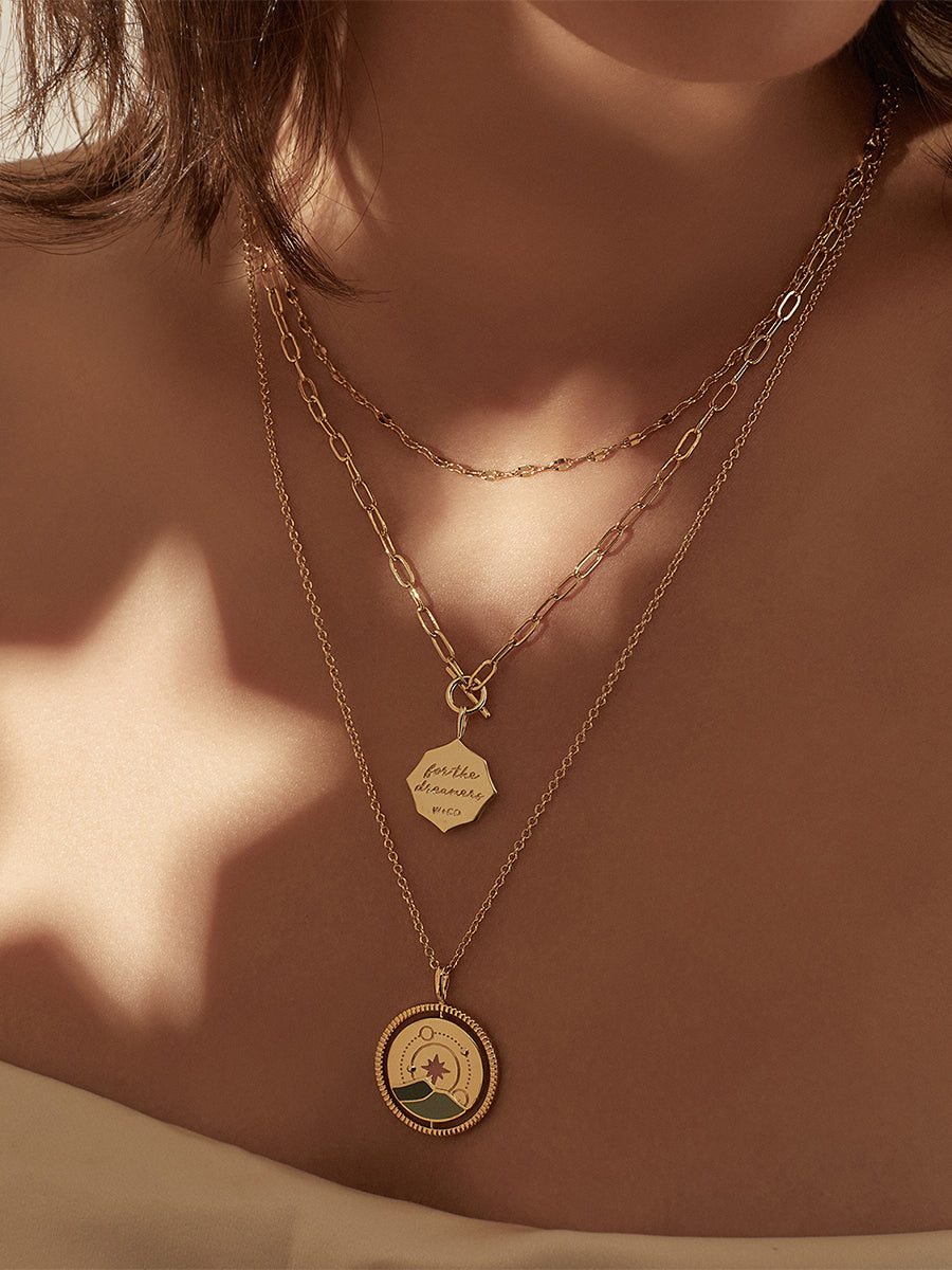 Milky Way Spinning Necklace | 5A Grade Cubic Zirconia/Enamel | 14K Gold Plated Brass
