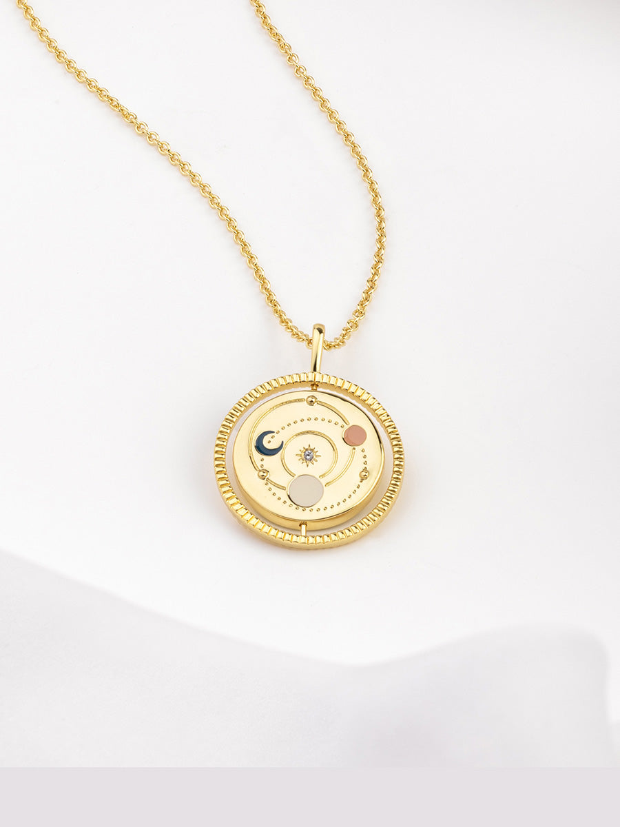 Milky Way Spinning Necklace | 5A Grade Cubic Zirconia/Enamel | 14K Gold Plated Brass