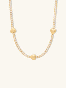 Heart Pave Petite Tennis Necklace | 5A Grade Cubic Zirconia | 14K Gold Vermeil