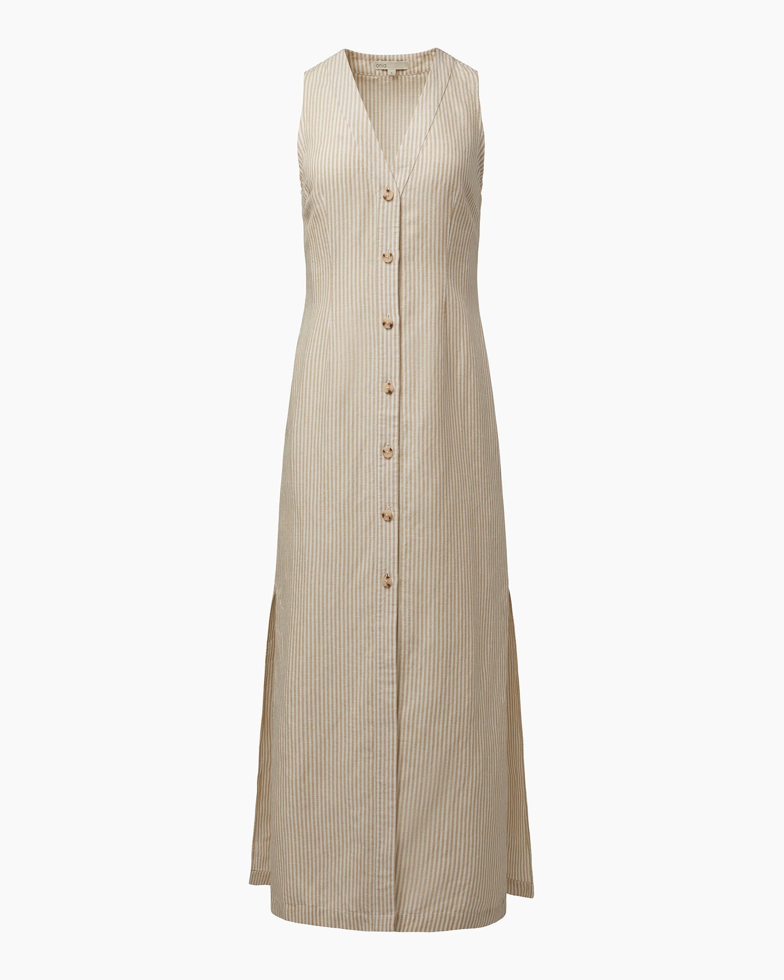 Womens | Air Linen Button Down Maxi Dress | Jute/White