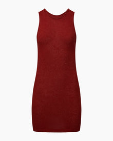 Womens | Linen Knit Scoop Back Mini Dress | Dark Red