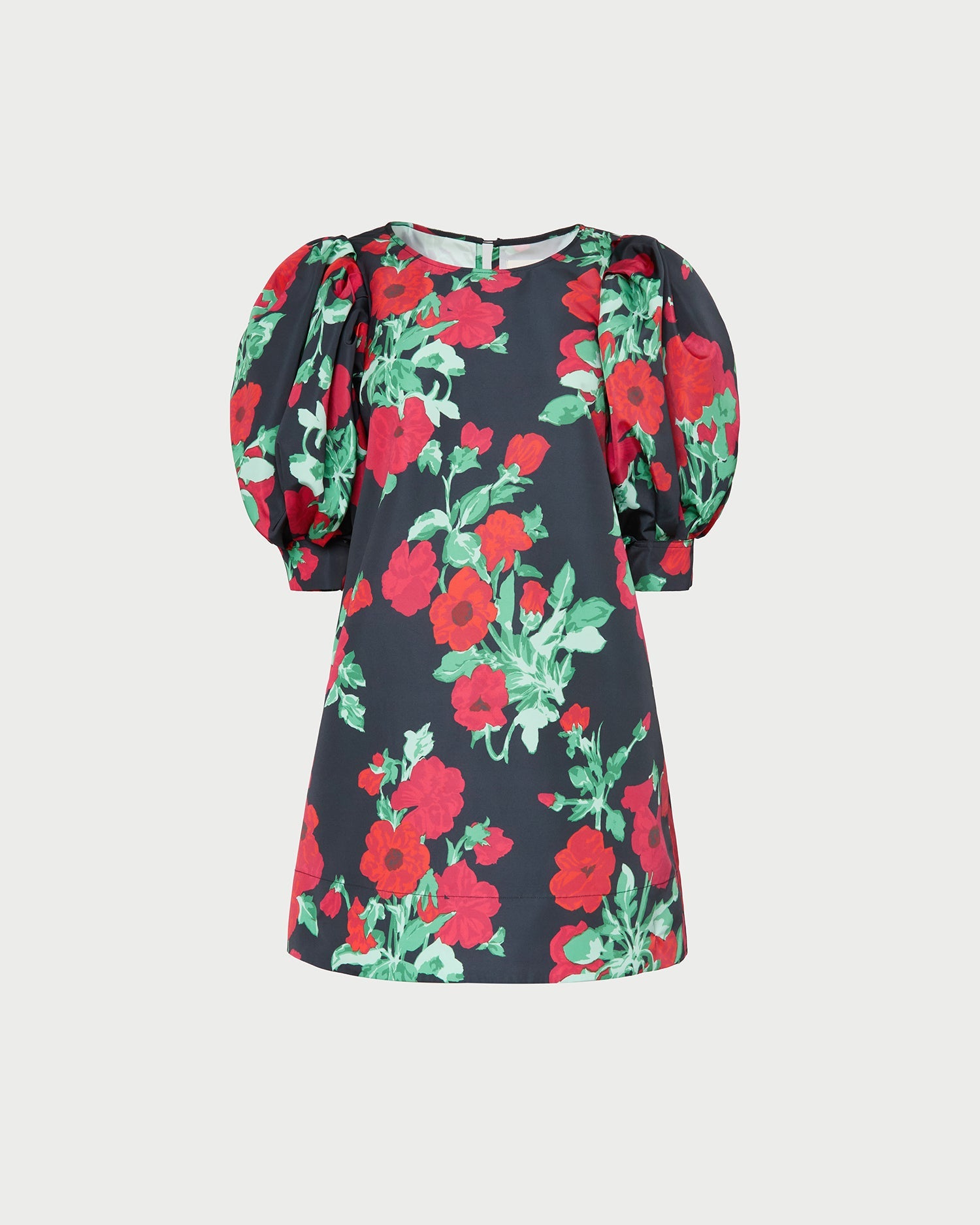 Willy Mini Dress in black floral faille material.