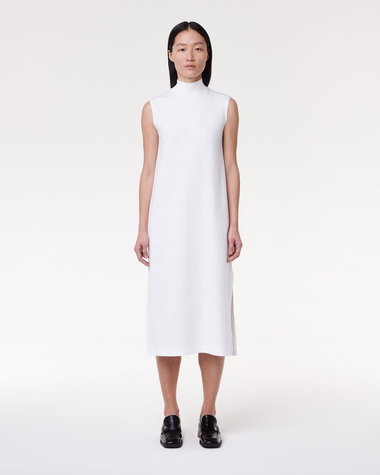 Another Tomorrow Luxe Seamed Dress in White – Cotton Women's Dress