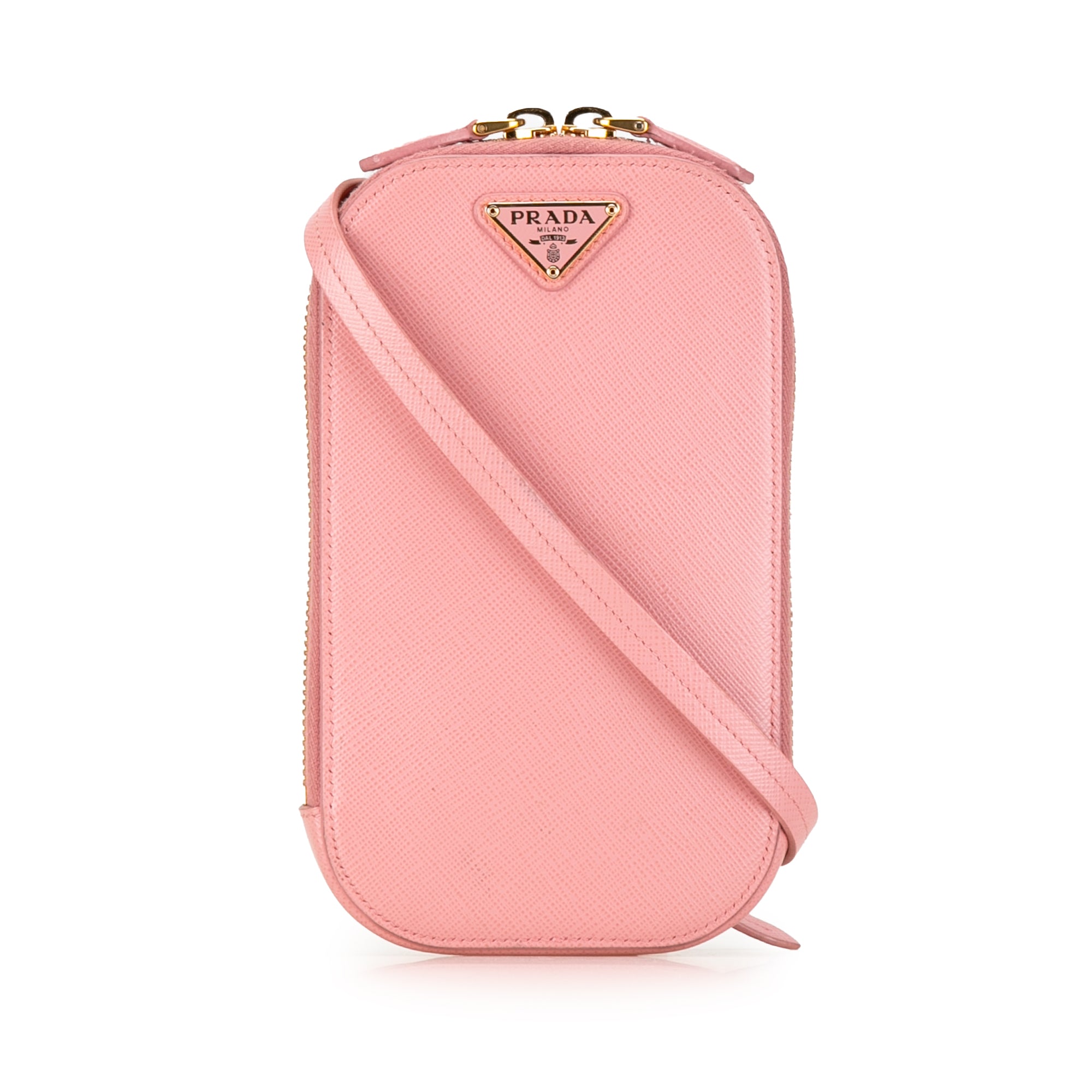 Prada | Pre-Owned Mini Saffiano Crossbody Phone Pouch | Pink