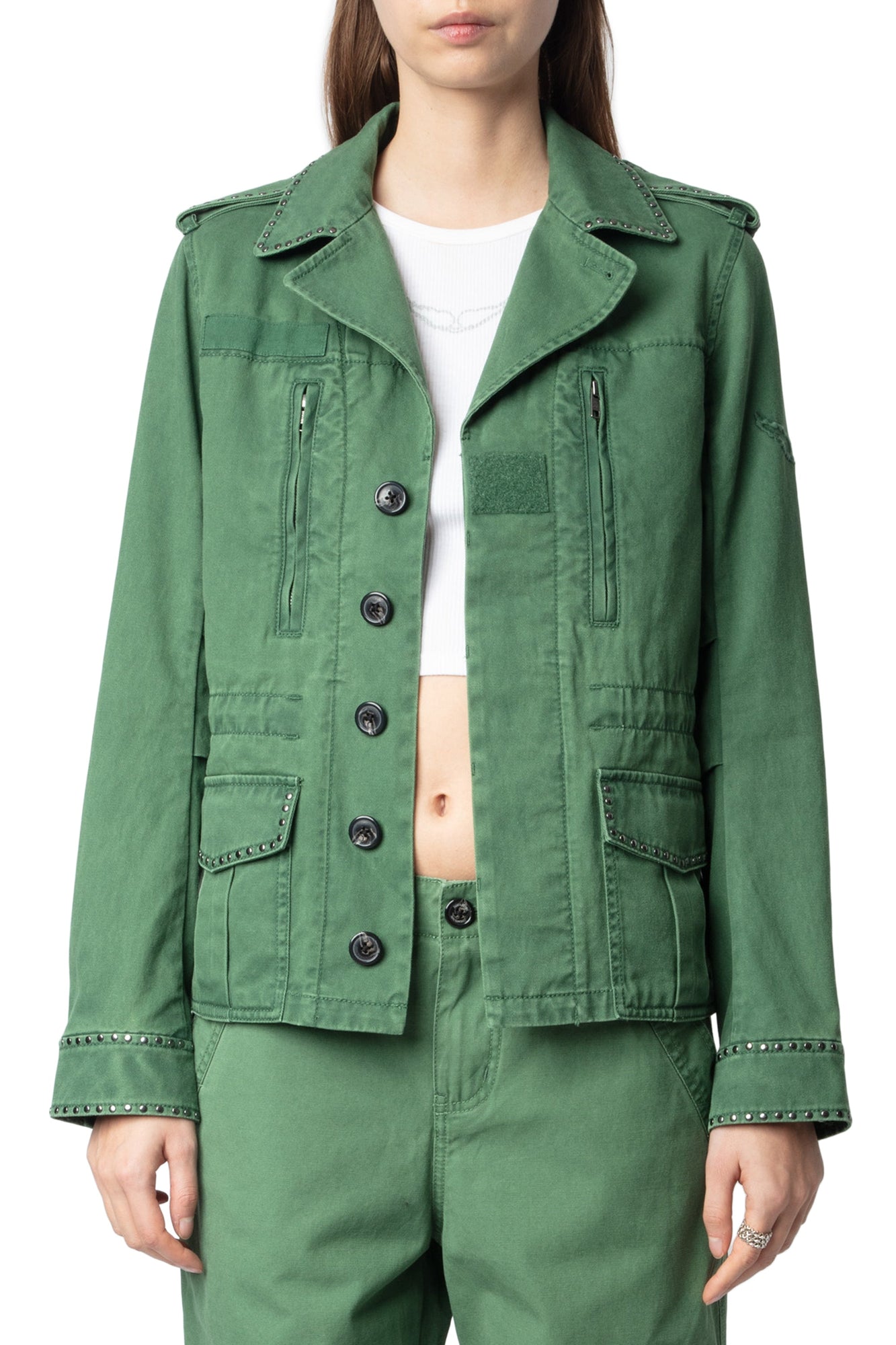 Klimi Coton Lave Studs Jacket | Coriander