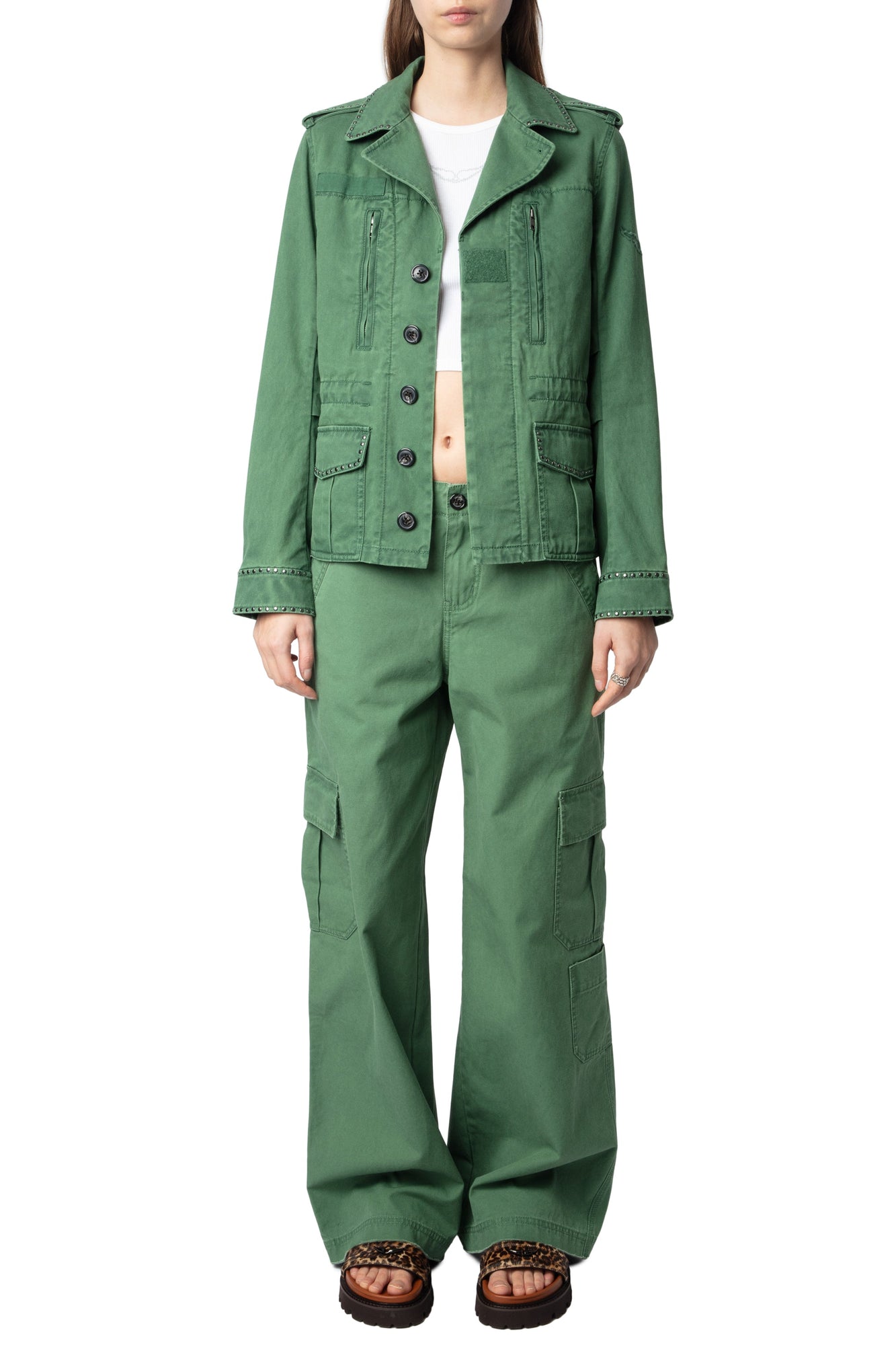 Klimi Coton Lave Studs Jacket | Coriander