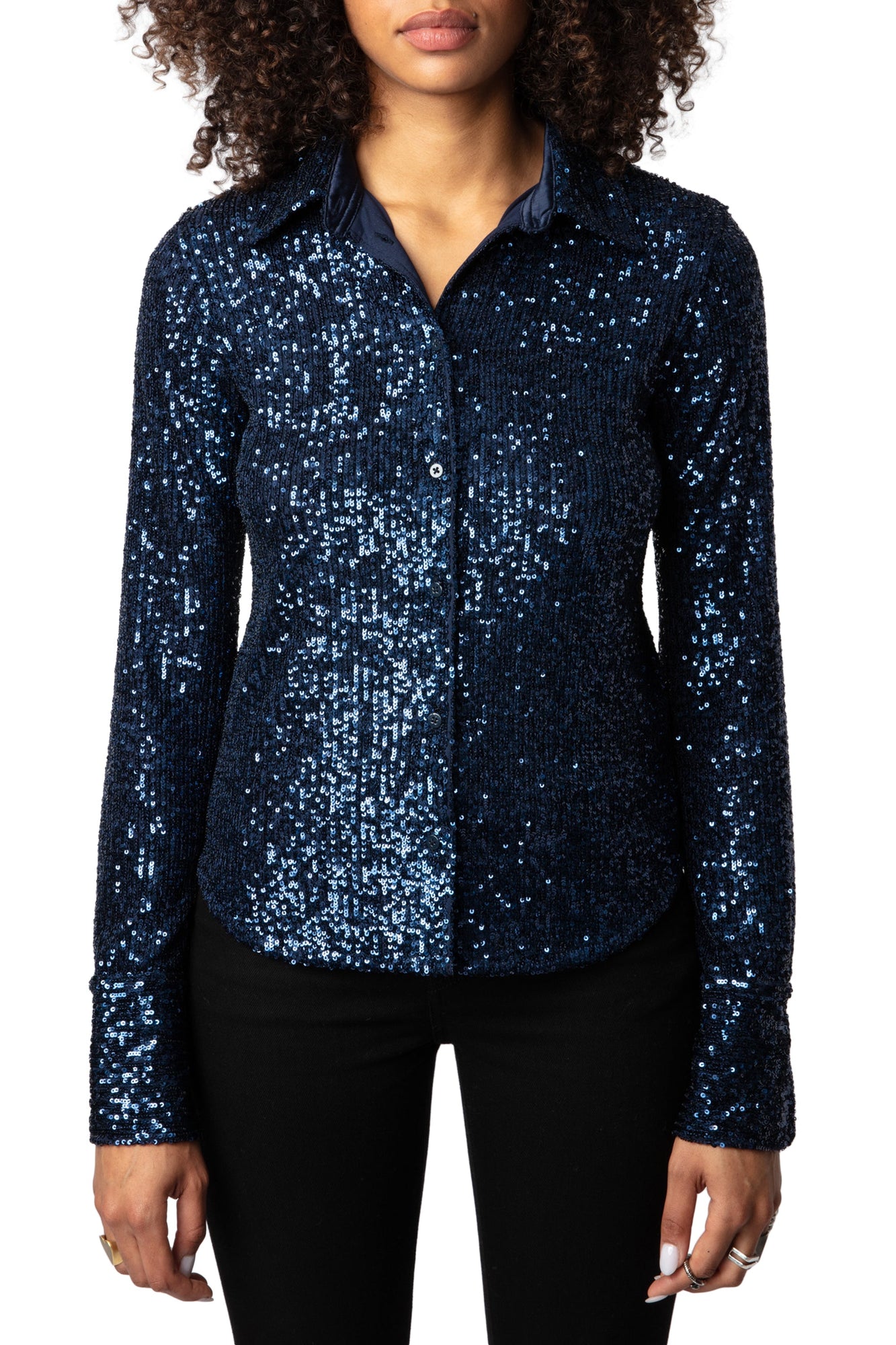 Tawny Sequins Shirt | Navy Blue