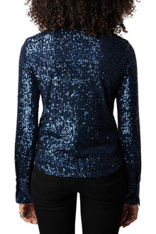 Tawny Sequins Shirt | Navy Blue