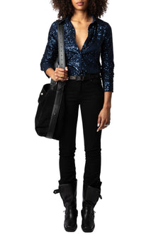 Tawny Sequins Shirt | Navy Blue