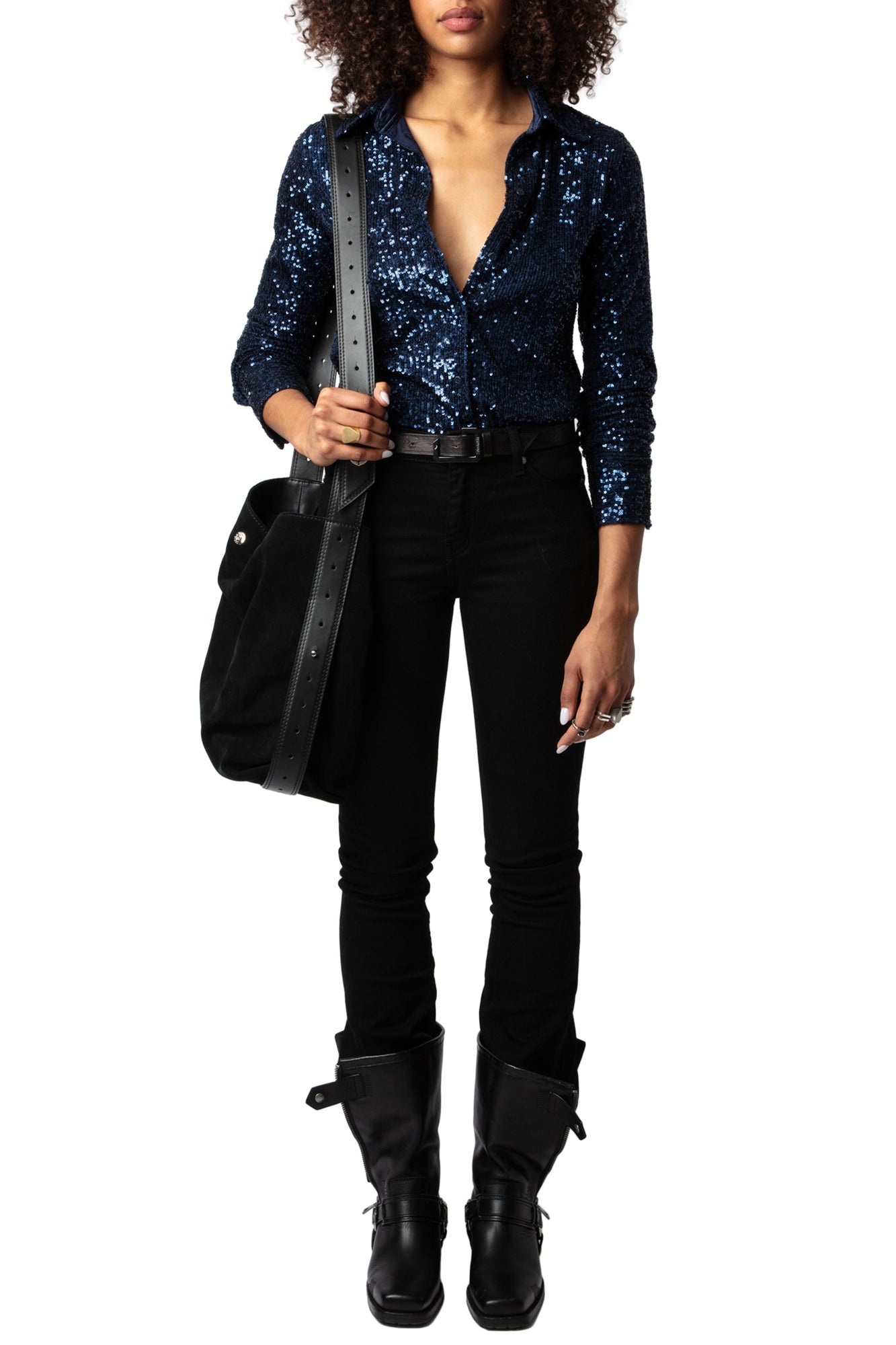 Tawny Sequins Shirt | Navy Blue