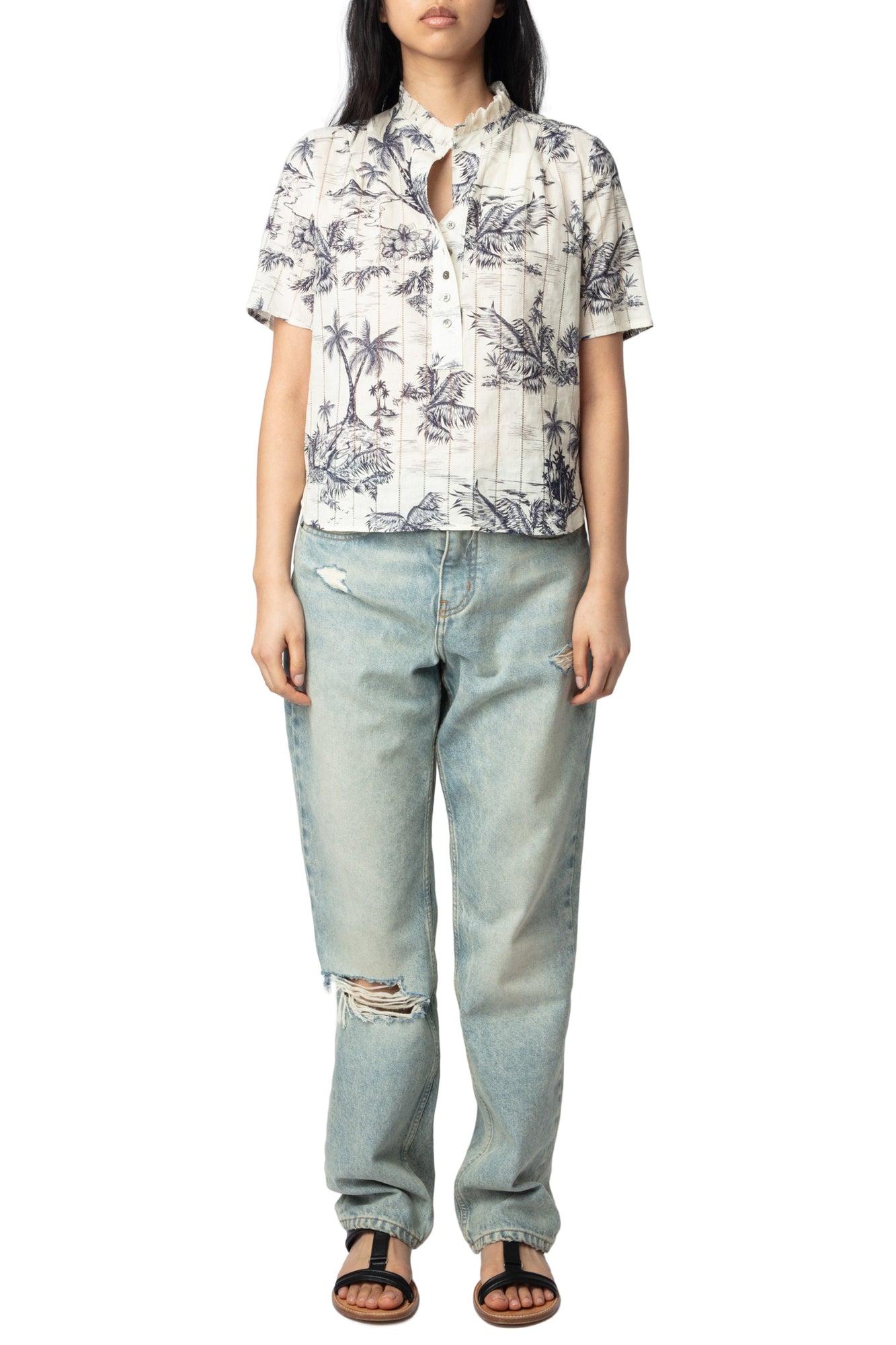 Topher Coton Tropical Island Top | Ecru