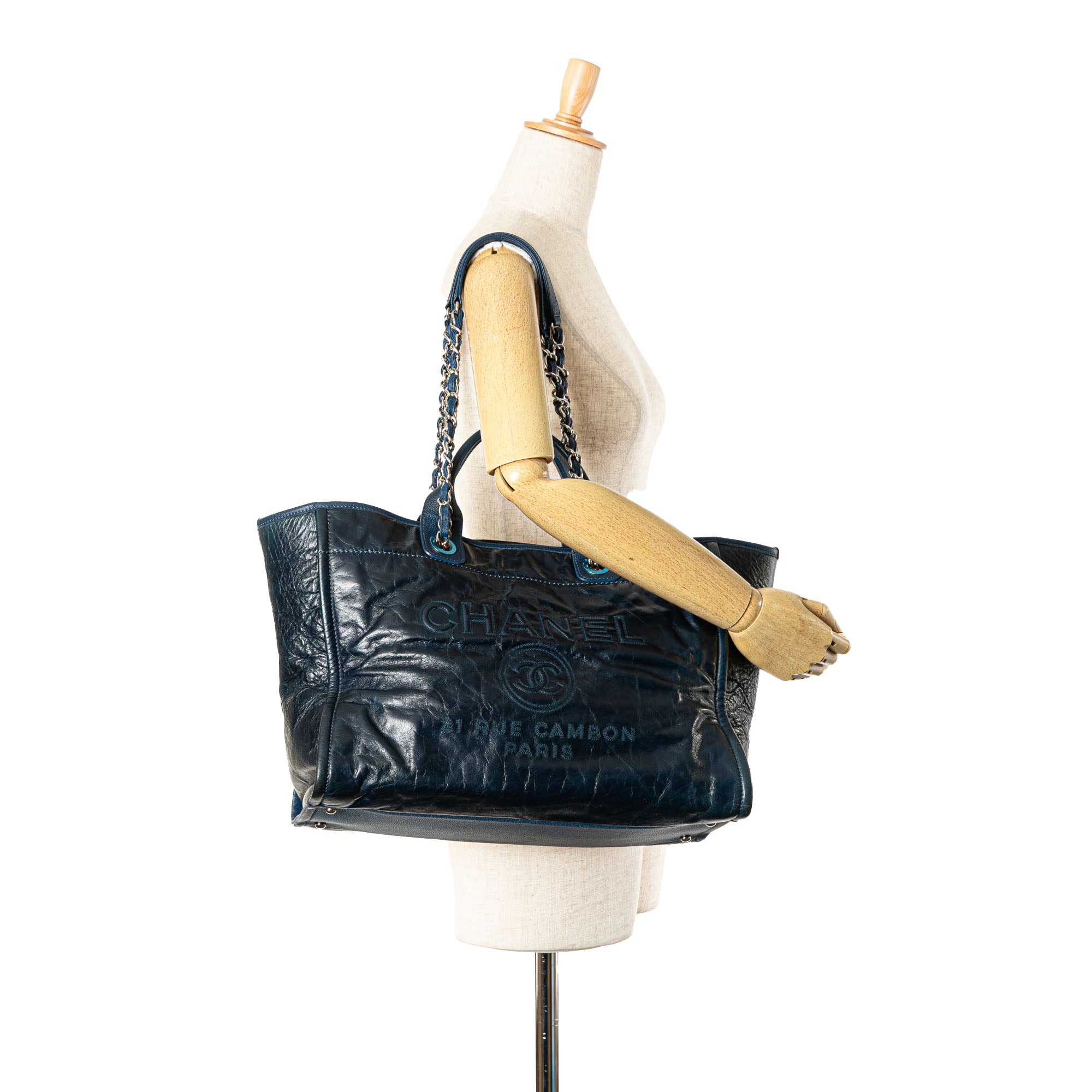 Chanel | Pre-Owned Medium Glazed Calfskin and Caviar Deauville Tote | Blue/Navy