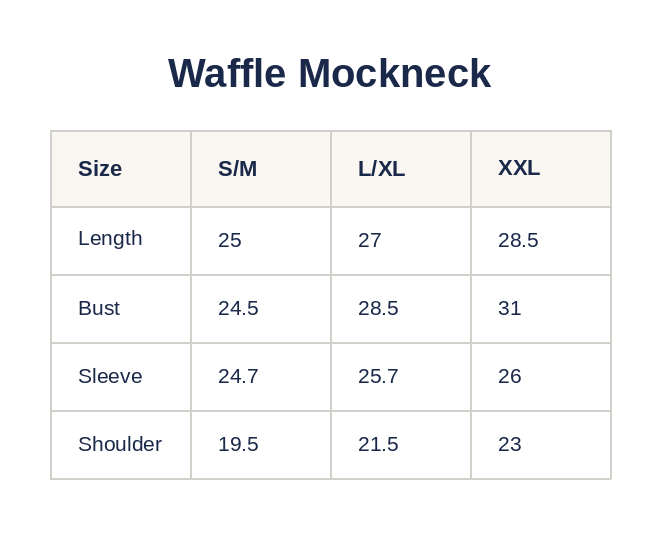 Product size guide