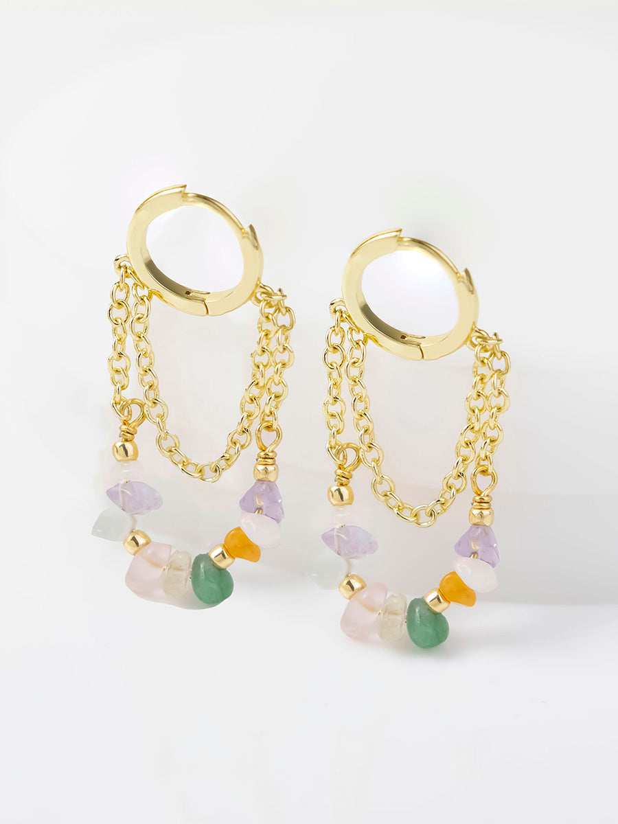 Kaleidoscope Beaded Hoop Earrings | Natural Gemstone | 14K Gold Plated Brass