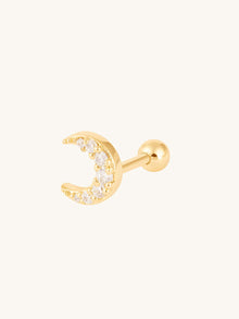 Crescent Diamante Barbell Earring | 5A Grade Cubic Zirconia | 14K Gold Plated Brass