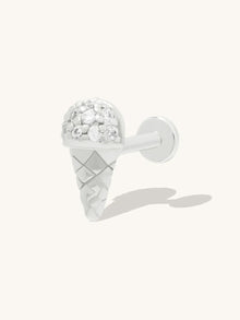 Ice Cream Flat Back Earring | 5A Grade Cubic Zirconia | Silver Rhodium Plated Brass