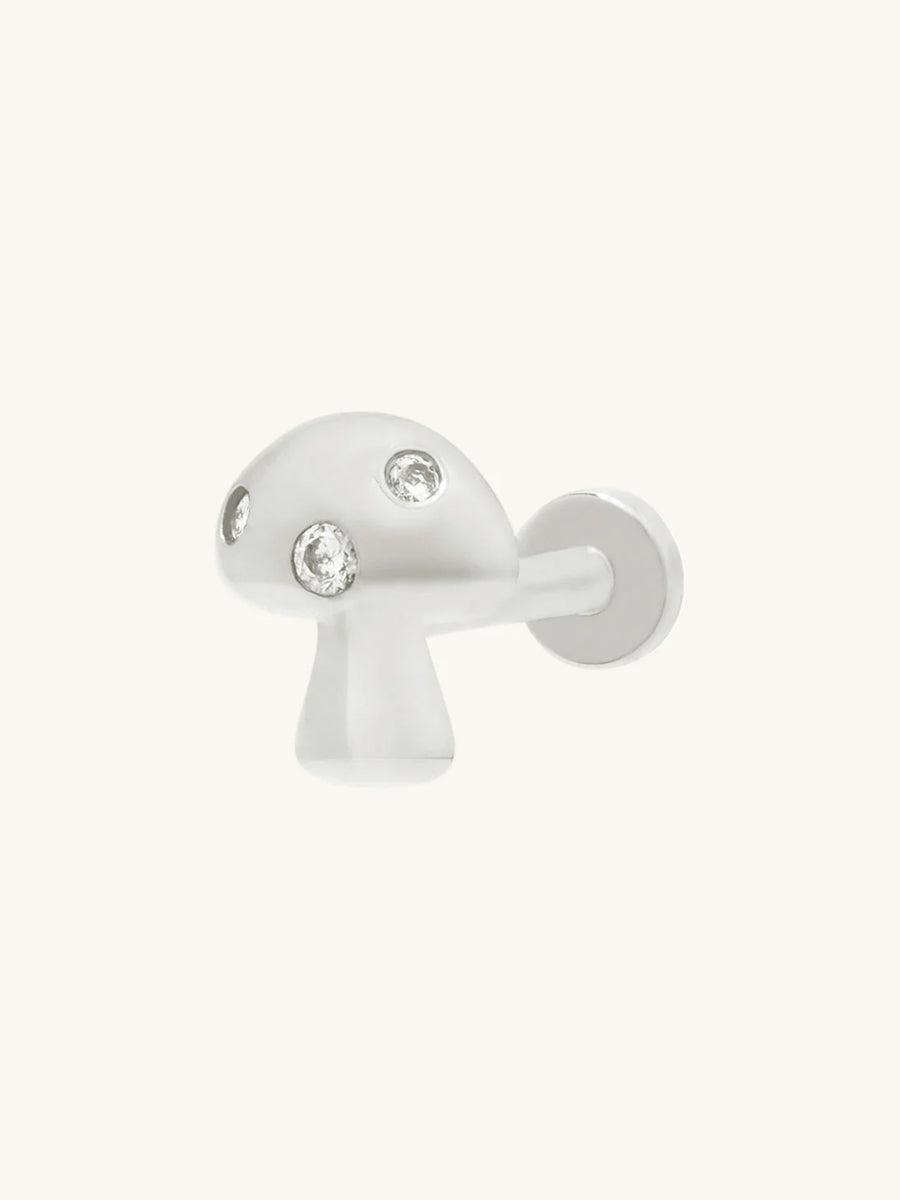 Mushroom Flat Back Earring | 5A Grade Cubic Zirconia | Silver Rhodium Plated Brass