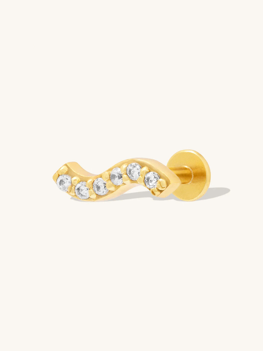 Wave Pave Flat Back Earring | 5A Grade Cubic Zirconia | 14K Gold Plated Brass