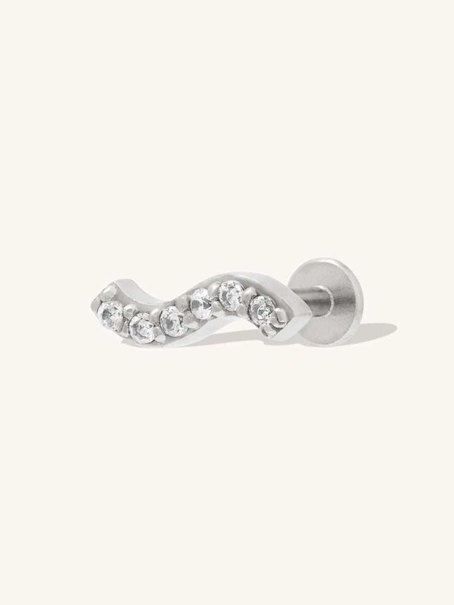 Wave Pave Flat Back Earring | 5A Grade Cubic Zirconia | Silver Rhodium Plated Brass