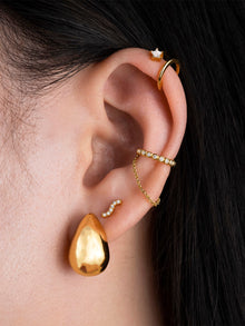 Wave Pave Flat Back Earring | 5A Grade Cubic Zirconia | 14K Gold Plated Brass