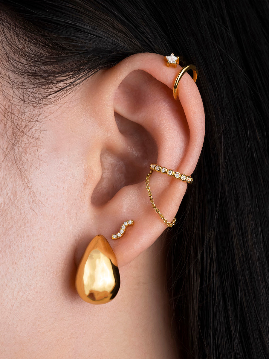 Wave Pave Flat Back Earring | 5A Grade Cubic Zirconia | 14K Gold Plated Brass