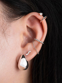 Wave Pave Flat Back Earring | 5A Grade Cubic Zirconia | Silver Rhodium Plated Brass