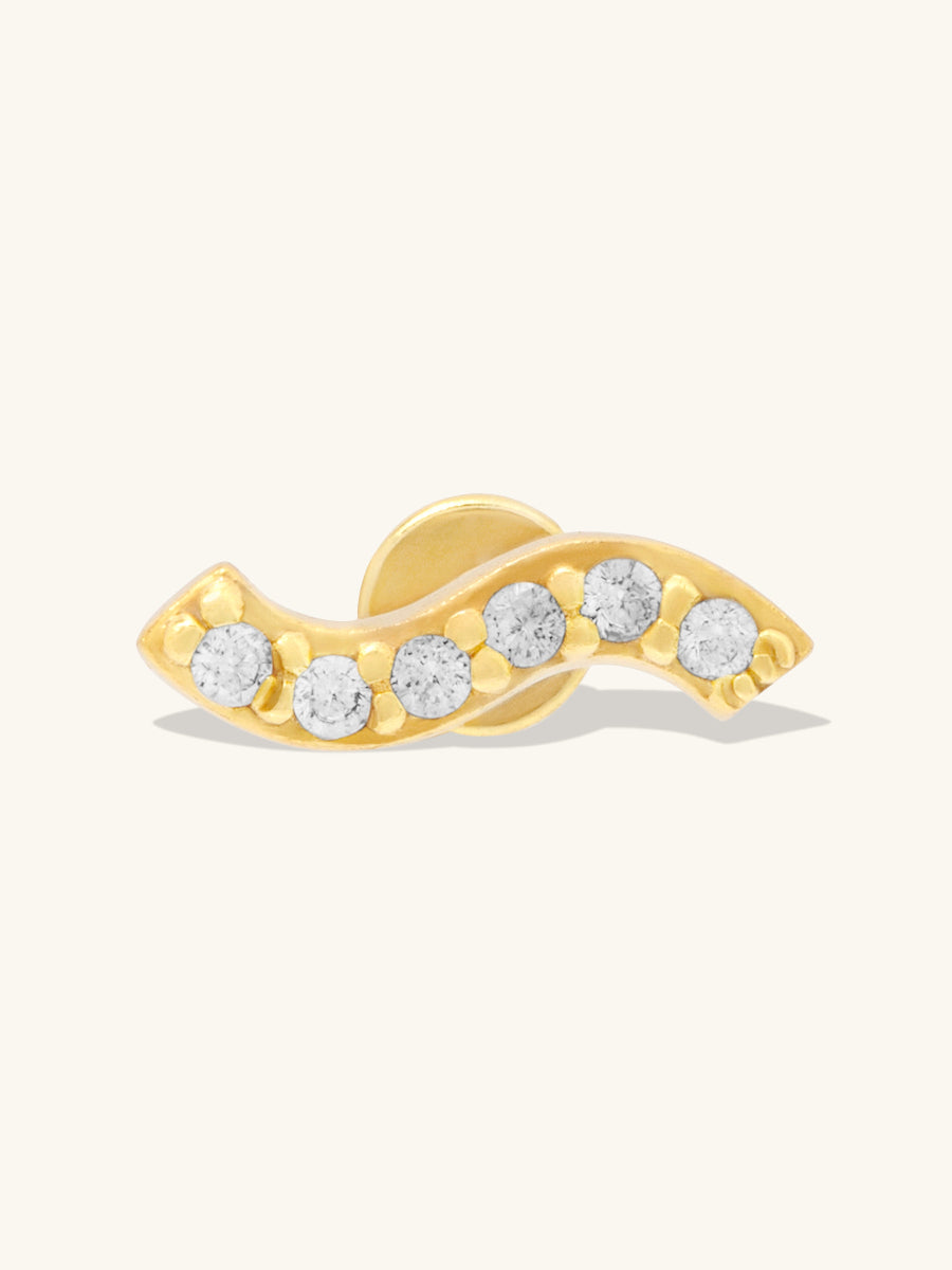Wave Pave Flat Back Earring | 5A Grade Cubic Zirconia | 14K Gold Plated Brass