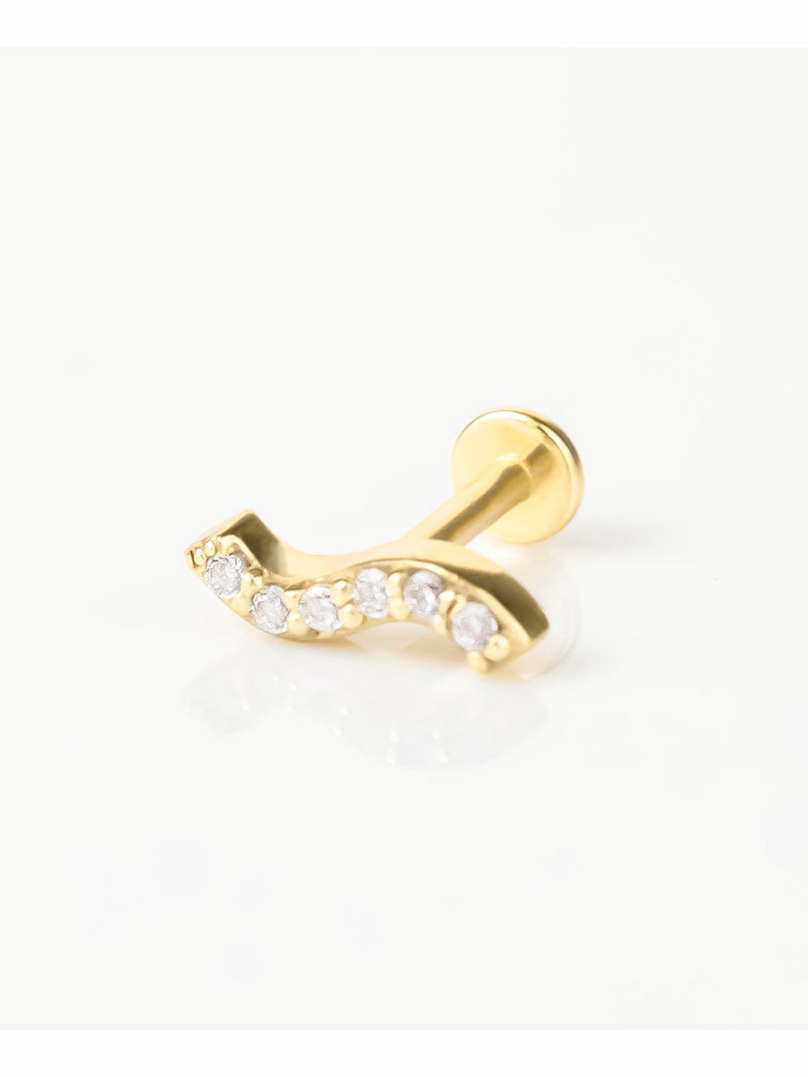 Wave Pave Flat Back Earring | 5A Grade Cubic Zirconia | 14K Gold Plated Brass