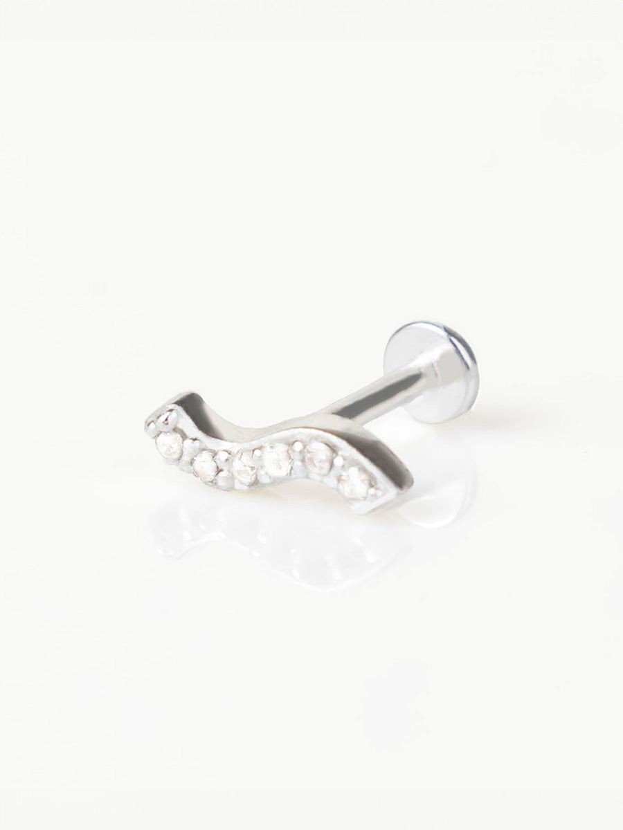 Wave Pave Flat Back Earring | 5A Grade Cubic Zirconia | Silver Rhodium Plated Brass