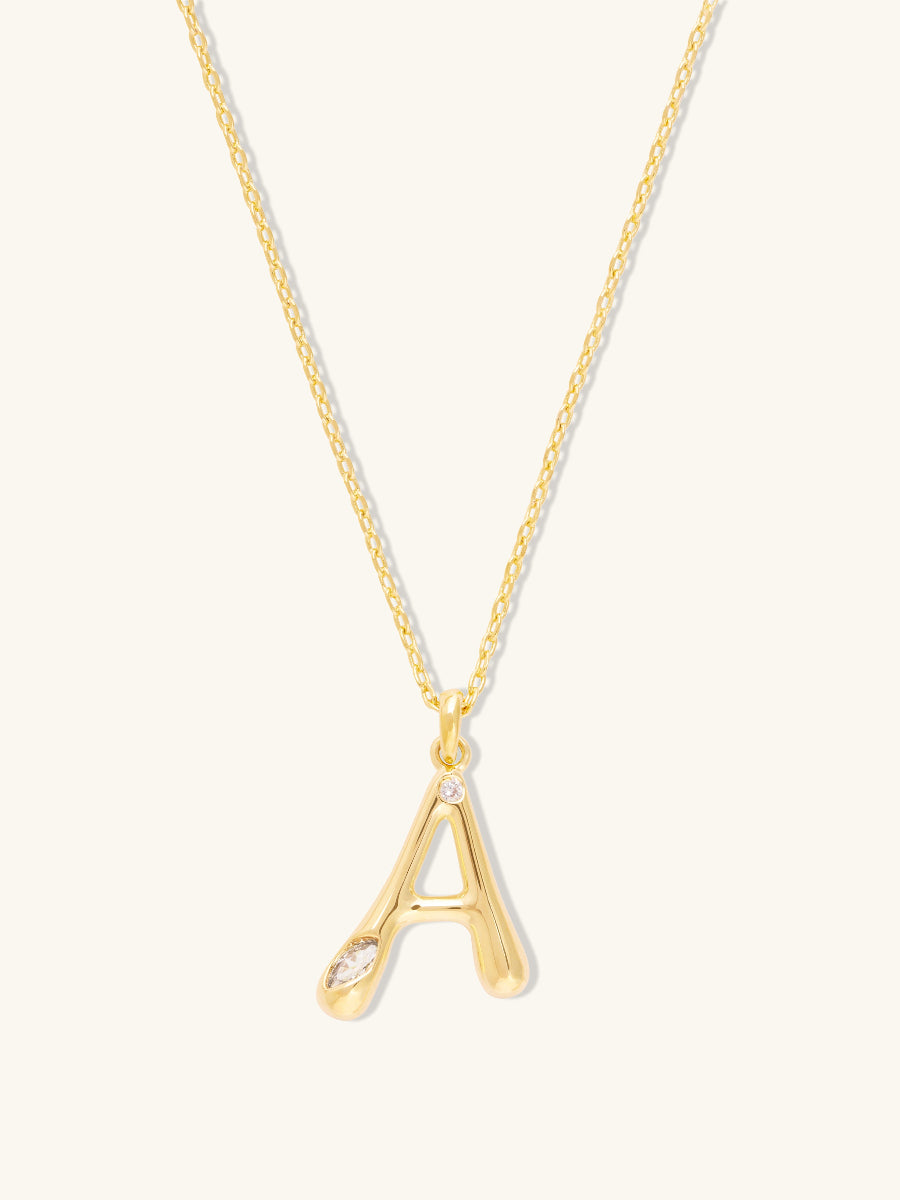 Alphabet Bubble Necklace | 5A Grade Cubic Zirconia | 14K Gold Plated Brass