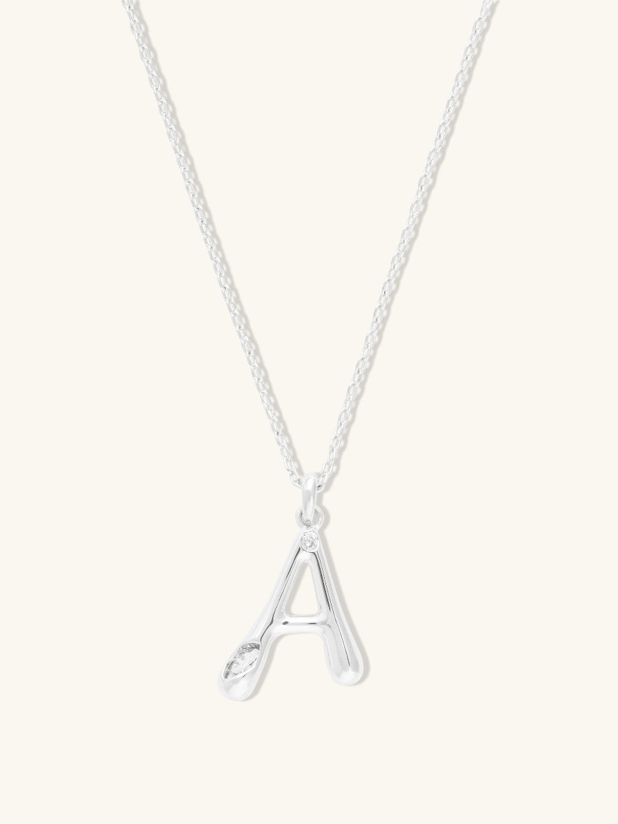 Alphabet Bubble Necklace | 5A Grade Cubic Zirconia | Silver Rhodium Plated Brass