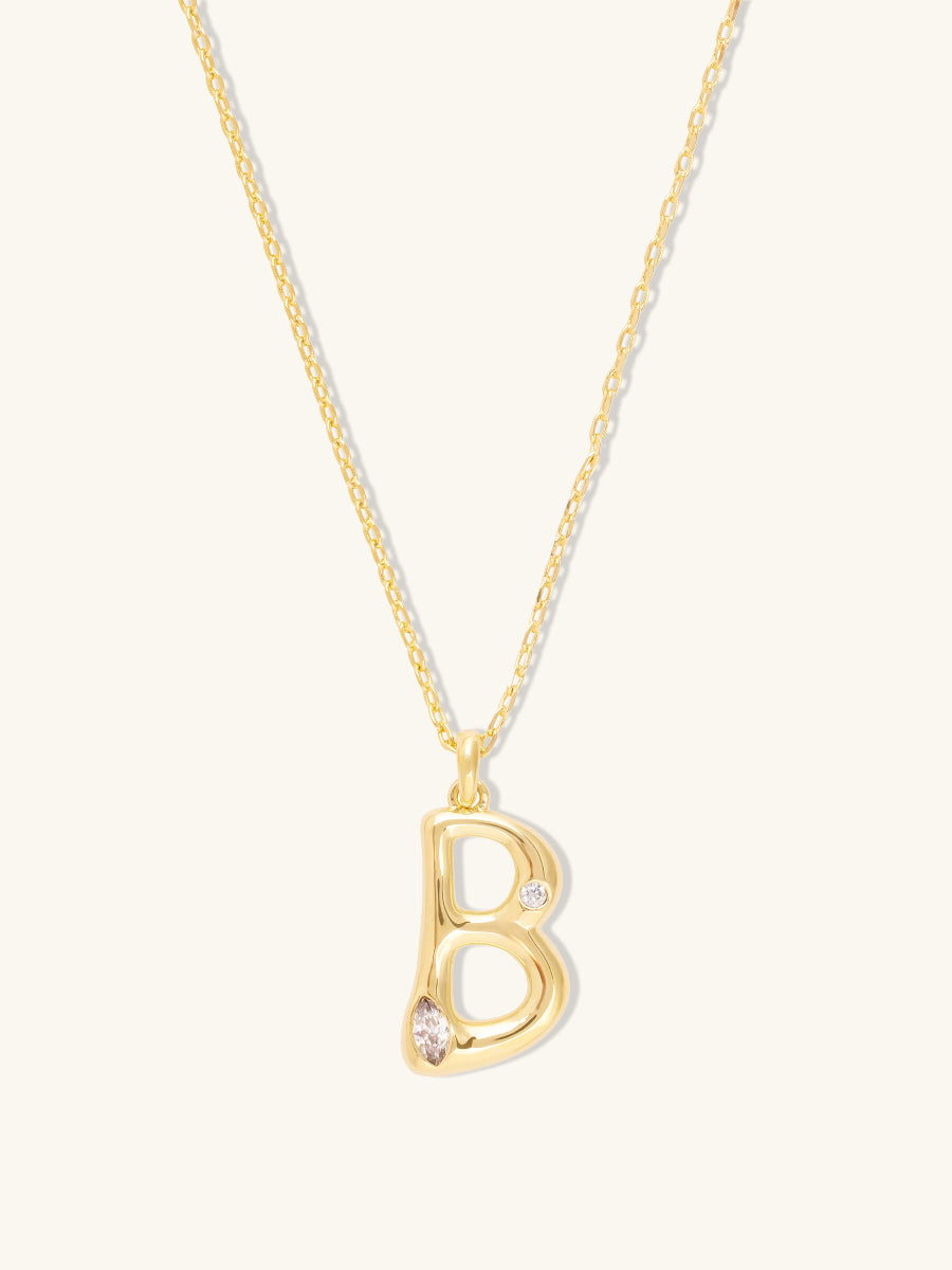 Alphabet Bubble Necklace | 5A Grade Cubic Zirconia | 14K Gold Plated Brass