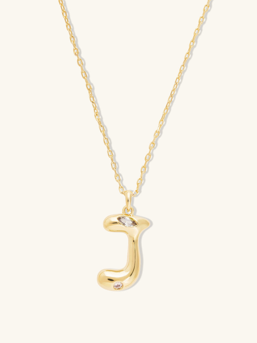 Alphabet Bubble Necklace | 5A Grade Cubic Zirconia | 14K Gold Plated Brass