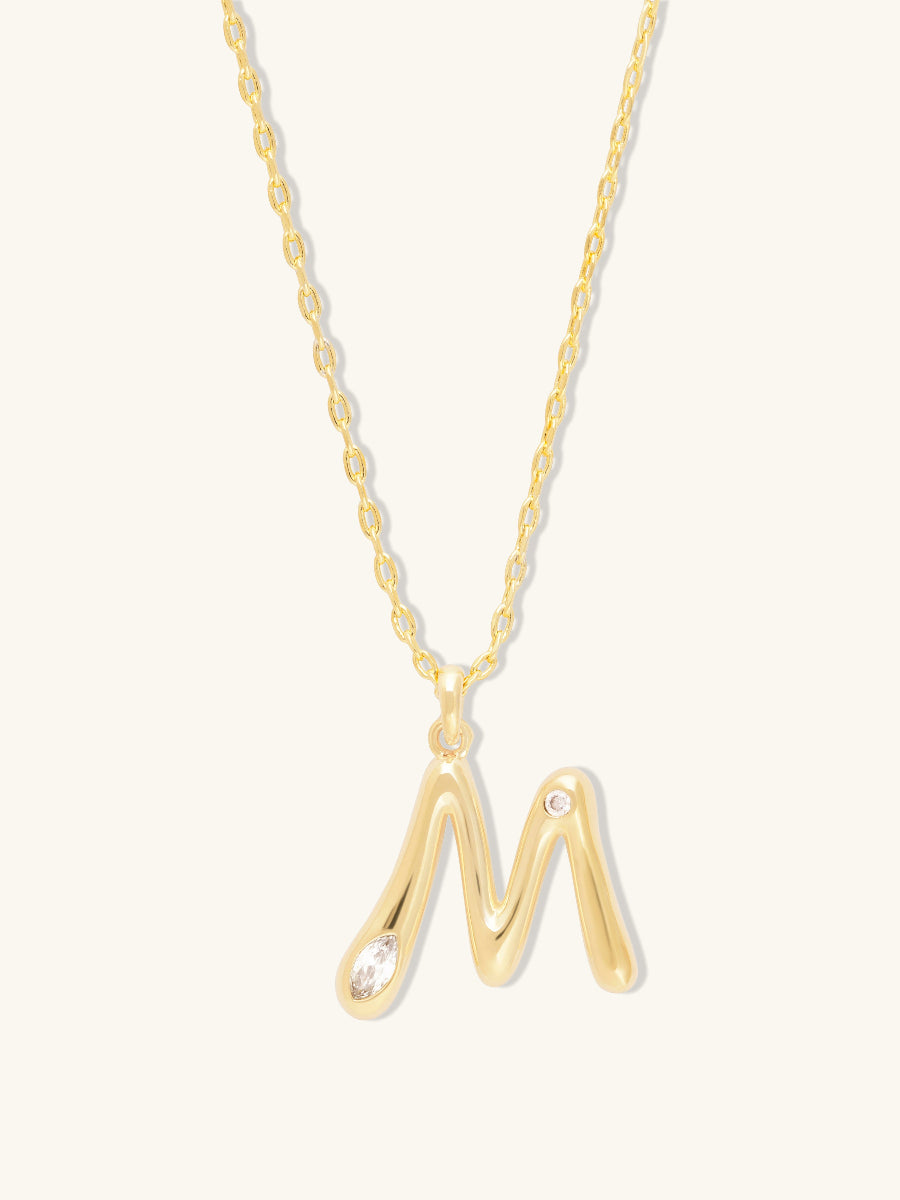 Alphabet Bubble Necklace | 5A Grade Cubic Zirconia | 14K Gold Plated Brass