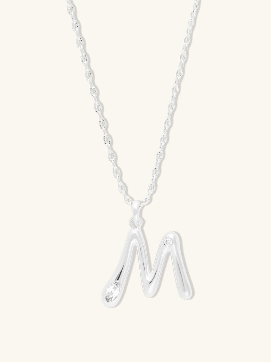 Alphabet Bubble Necklace | 5A Grade Cubic Zirconia | Silver Rhodium Plated Brass