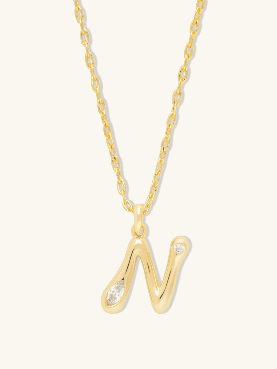 Alphabet Bubble Necklace | 5A Grade Cubic Zirconia | 14K Gold Plated Brass