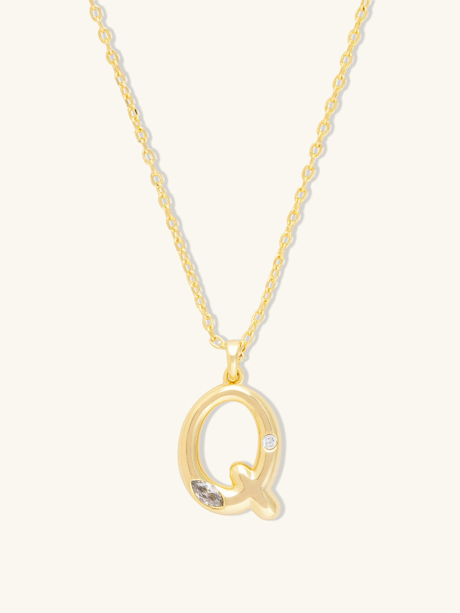 Alphabet Bubble Necklace | 5A Grade Cubic Zirconia | 14K Gold Plated Brass