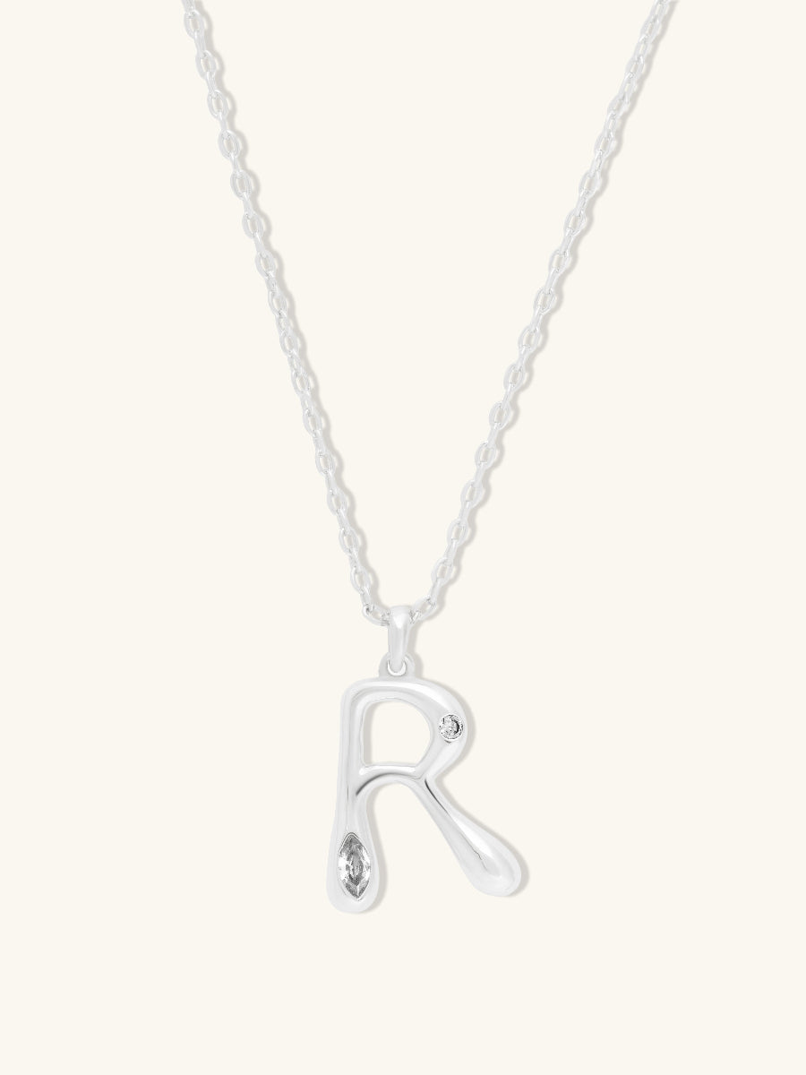 Alphabet Bubble Necklace | 5A Grade Cubic Zirconia | Silver Rhodium Plated Brass