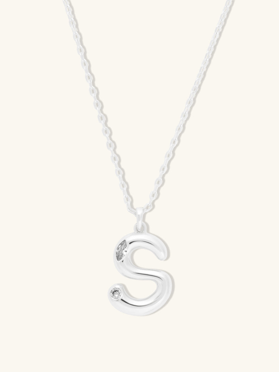 Alphabet Bubble Necklace | 5A Grade Cubic Zirconia | Silver Rhodium Plated Brass