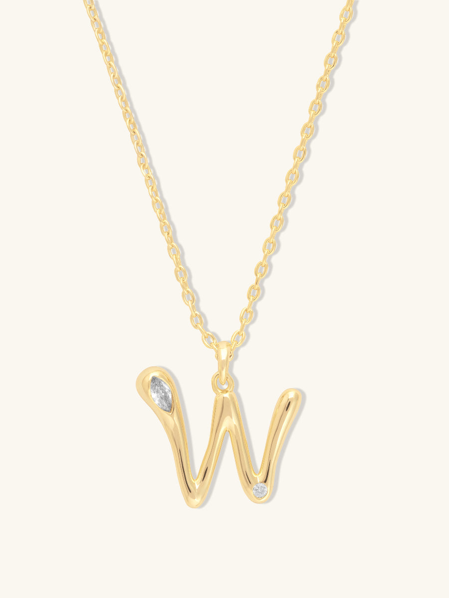 Alphabet Bubble Necklace | 5A Grade Cubic Zirconia | 14K Gold Plated Brass