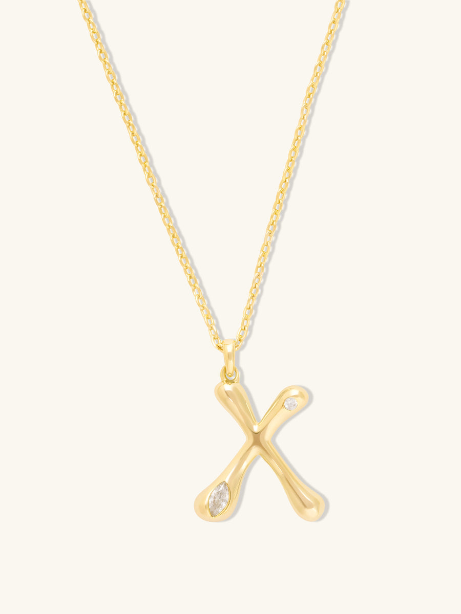 Alphabet Bubble Necklace | 5A Grade Cubic Zirconia | 14K Gold Plated Brass