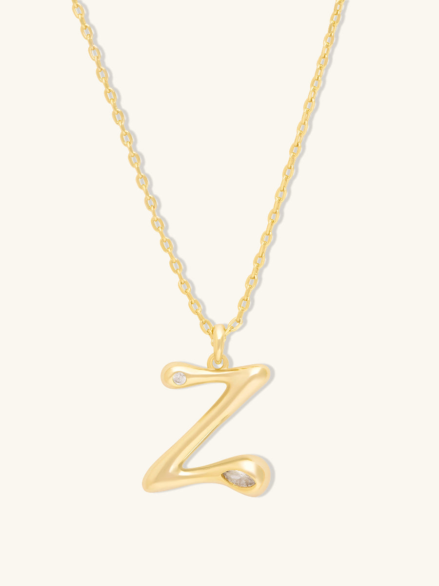 Alphabet Bubble Necklace | 5A Grade Cubic Zirconia | 14K Gold Plated Brass