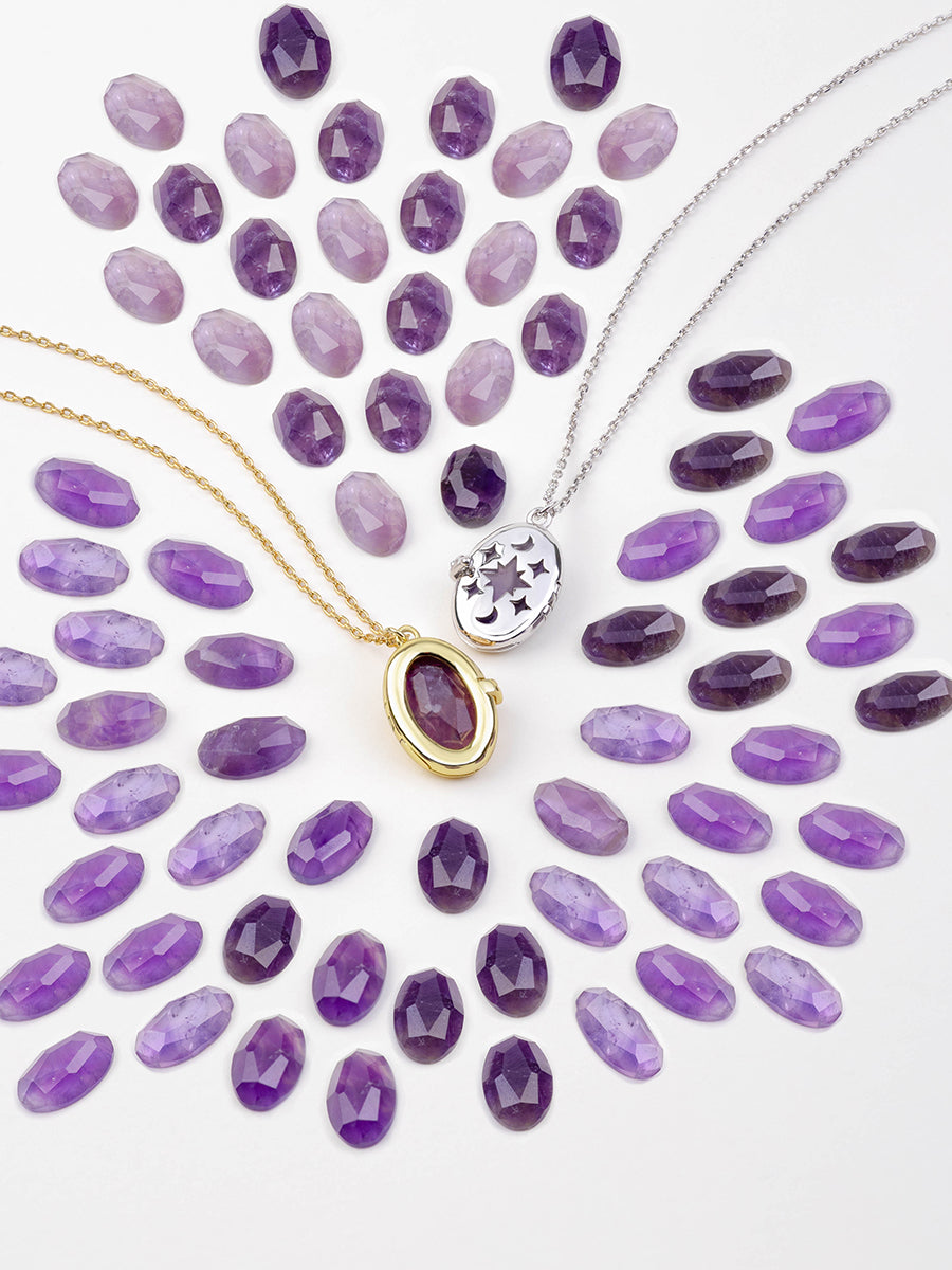 Aura Amethyst Locket Necklace | Amethyst | Silver Rhodium Plated Brass