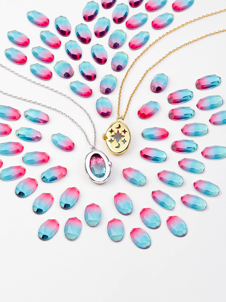 Aura Ombre Locket Necklace | Fuchsia/Turquoise Glass | Silver Rhodium Plated Brass